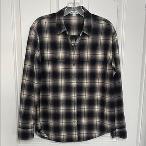 EUC JAMES PERSE womens Black, blue  & Cream Plaid cotton flannel Shirt sz small